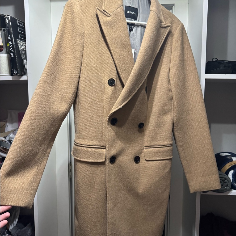 Express Camel Double-Breasted Trench Coat